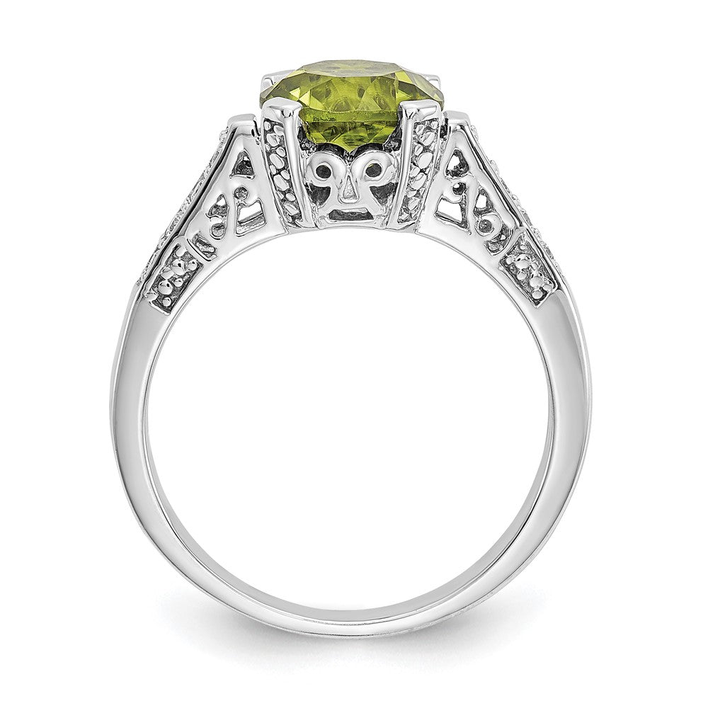 10k White Gold 1/10 carat Diamond and Round Peridot Ring