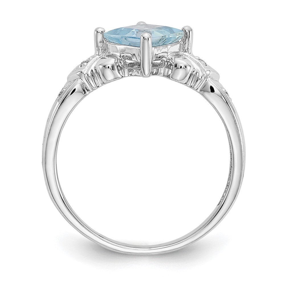 10k White Gold Princess Aquamarine and Diamond Ring