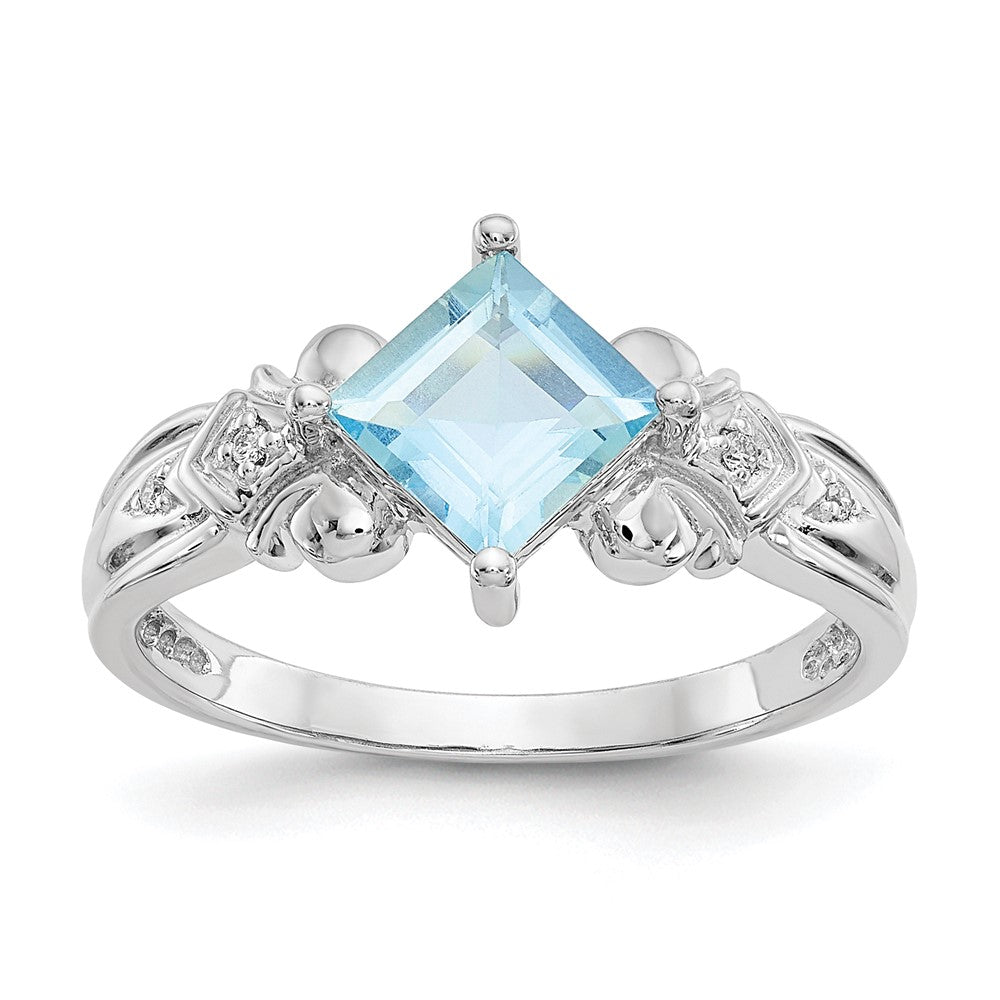 10k White Gold Princess Aquamarine and Diamond Ring