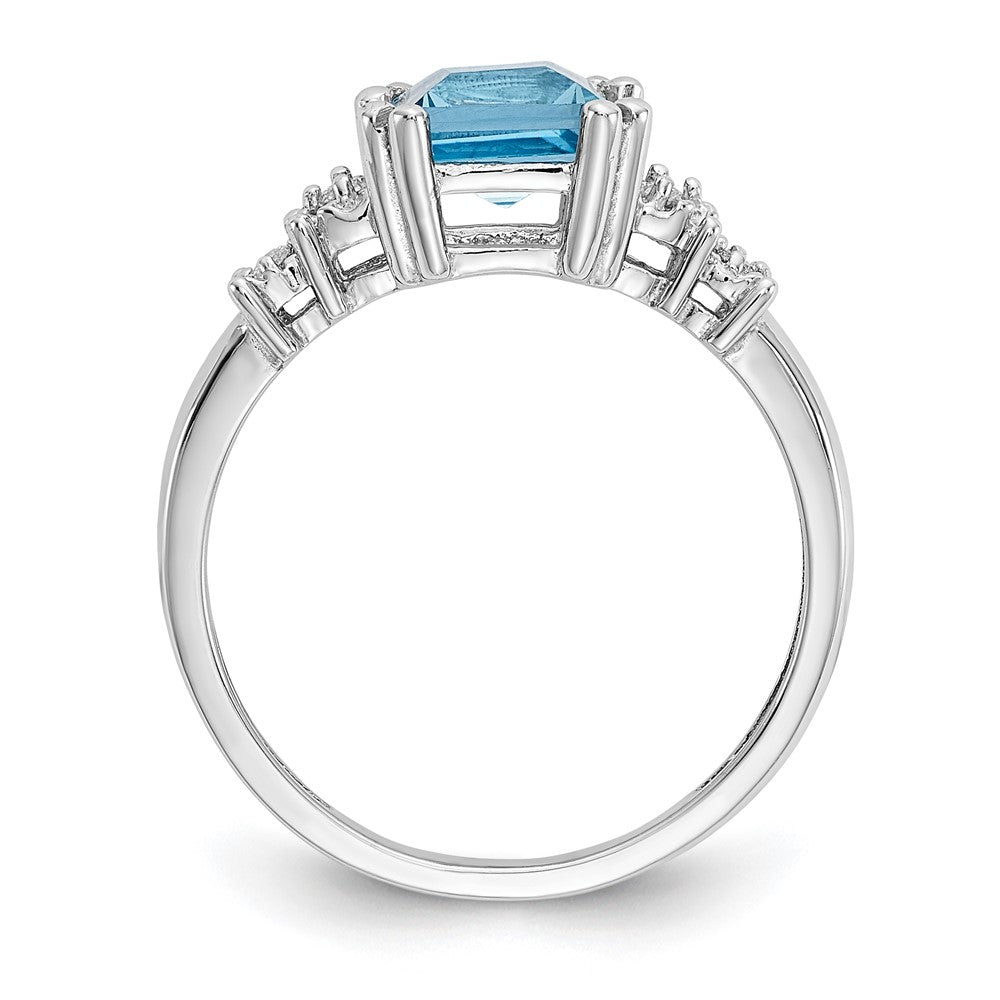 10k White Gold 1/20 carat Diamond and Princess Blue Topaz Ring