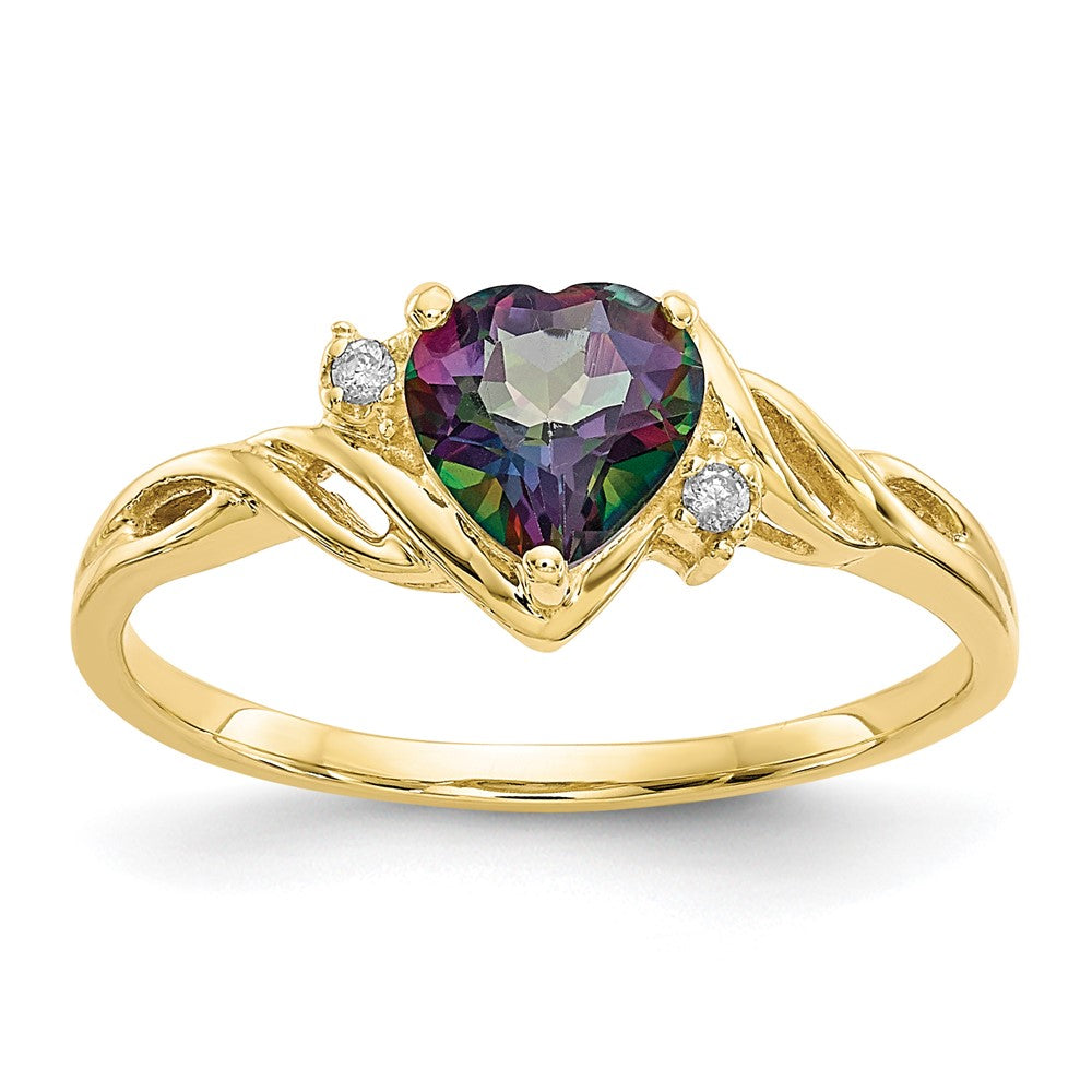 10k Heart Mystic Fire Topaz and .01 carat Diamond Ring