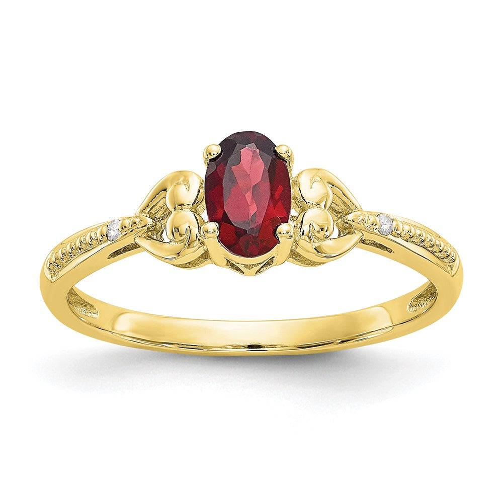 10k 6x Oval January/ Garnet and Diamond Size 7 Ring