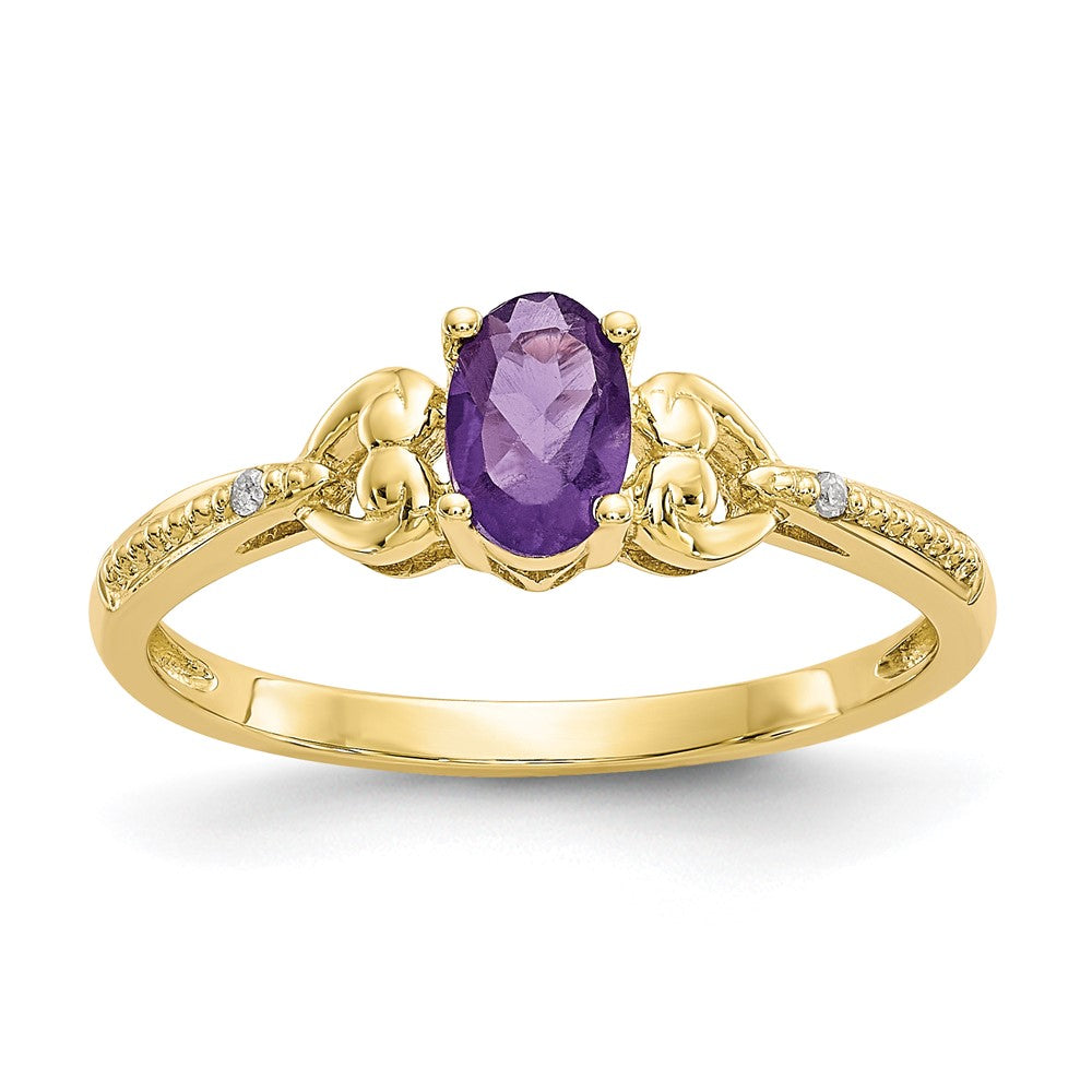 10k 6x Oval February/ Amethyst and Diamond Size 7 Ring