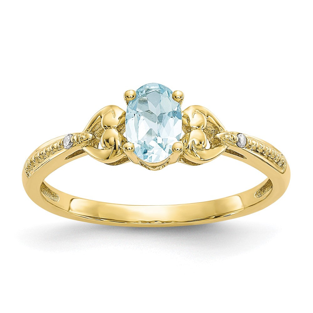 10k 6x Oval March/ Aquamarine and Diamond Size 7 Ring