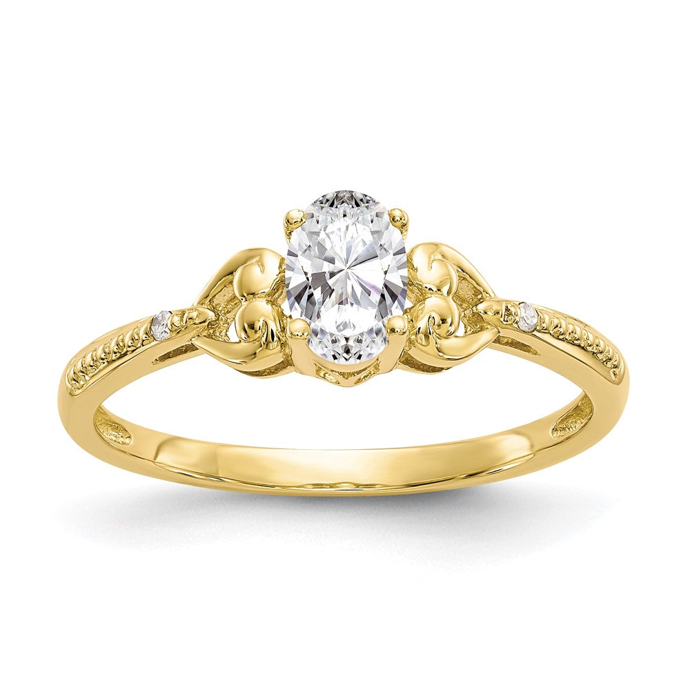 10k 6x Oval April/ White Topaz and Diamond Size 7 Ring