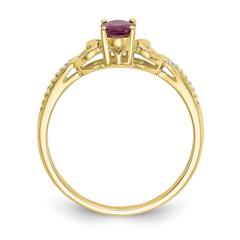 10k 6x Oval July/ Ruby and Diamond Size 7 Ring