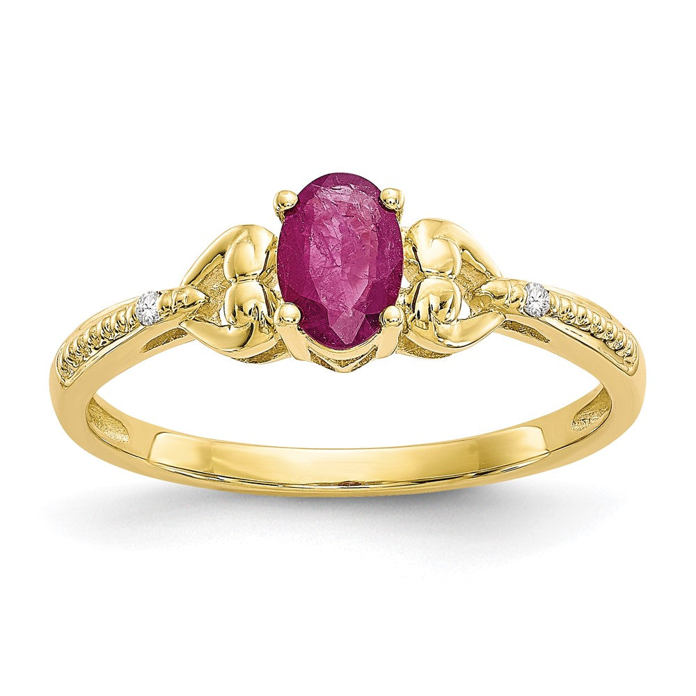 10k 6x Oval July/ Ruby and Diamond Size 7 Ring