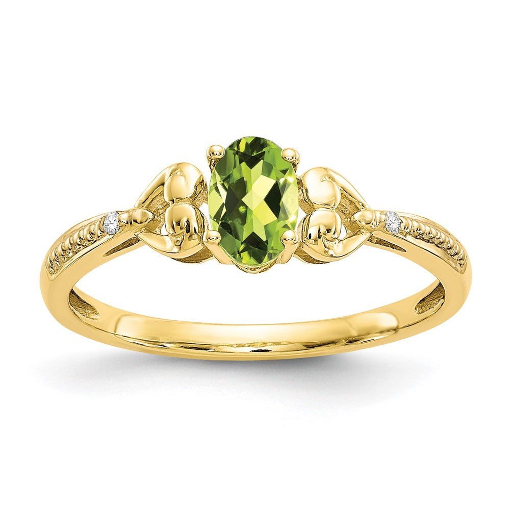 10k 6x Oval August/ Peridot and Diamond Size 7 Ring