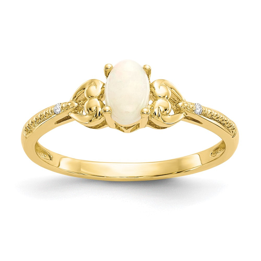 10k 6x Oval October/ Opal and Diamond Size 7 Ring