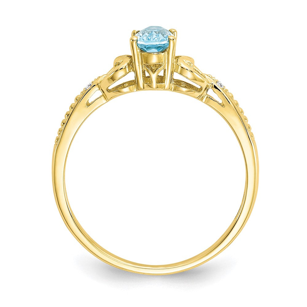 10k 6x Oval December/ Light Swiss Blue Topaz and Diamond Size 7 Ring