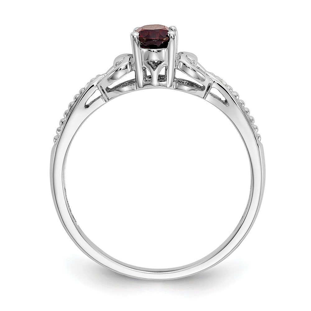 10k White Gold 6x Oval January/ Garnet and Diamond Size 7 Ring