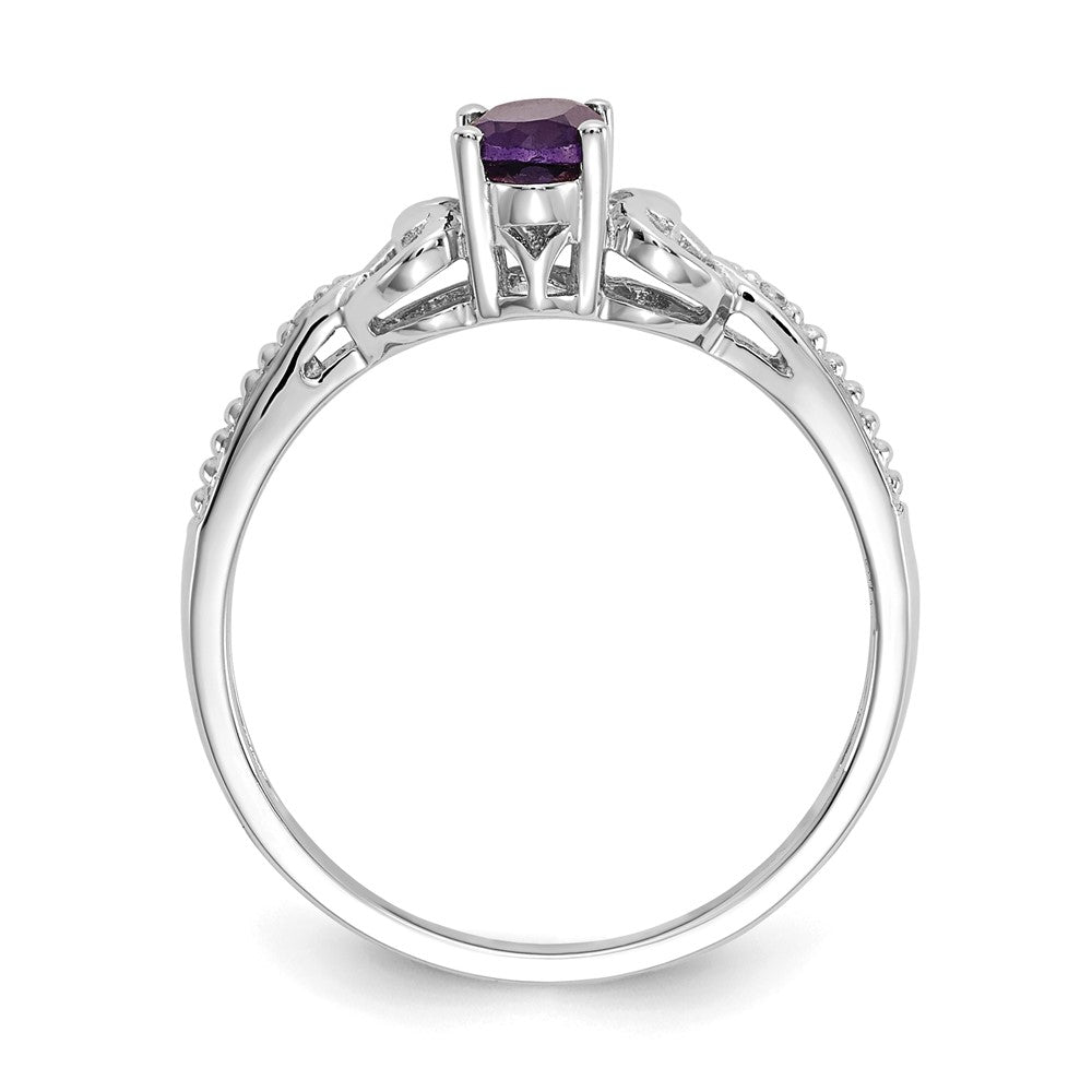 10k White Gold 6x Oval February/ Amethyst and Diamond Size 7 Ring