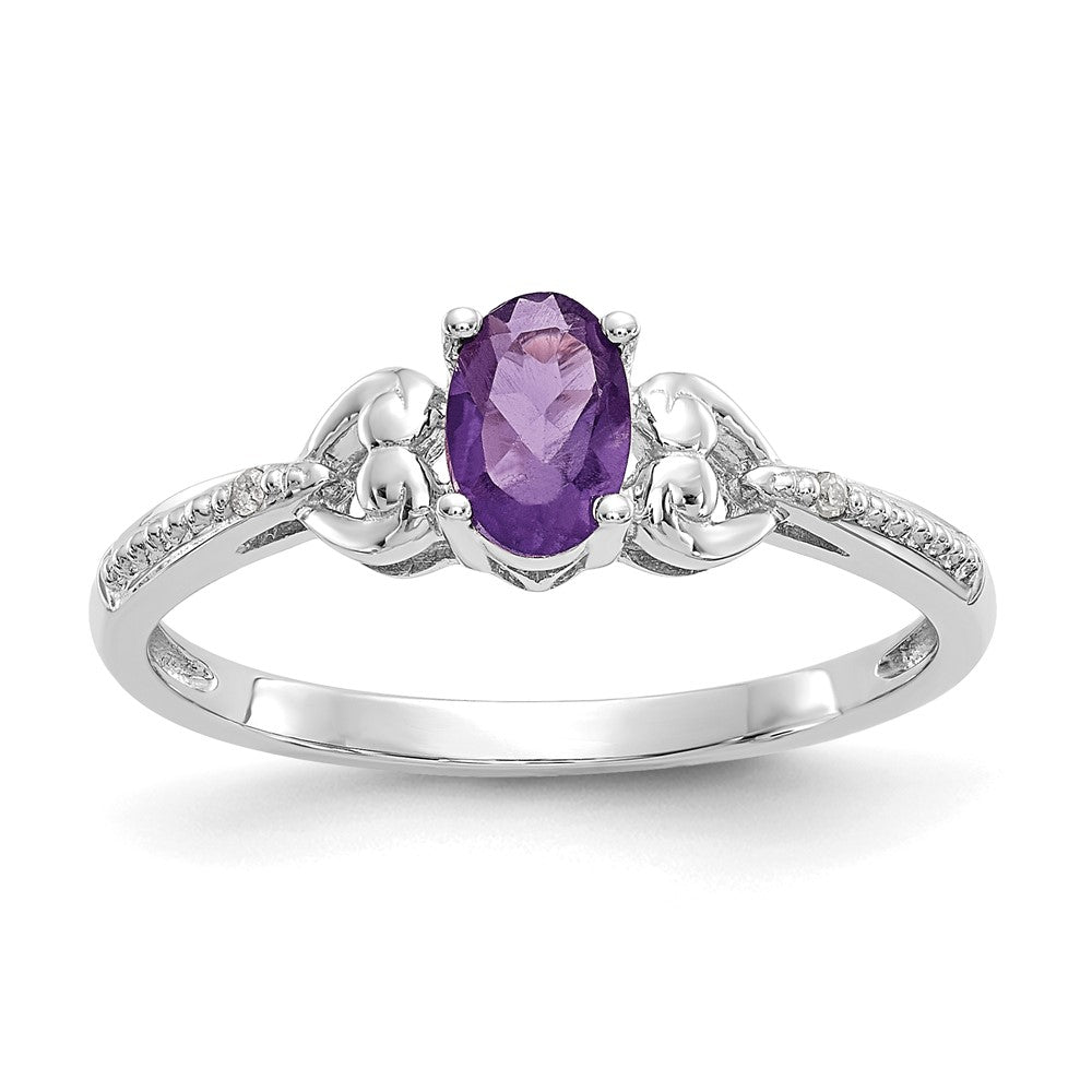 10k White Gold 6x Oval February/ Amethyst and Diamond Size 7 Ring