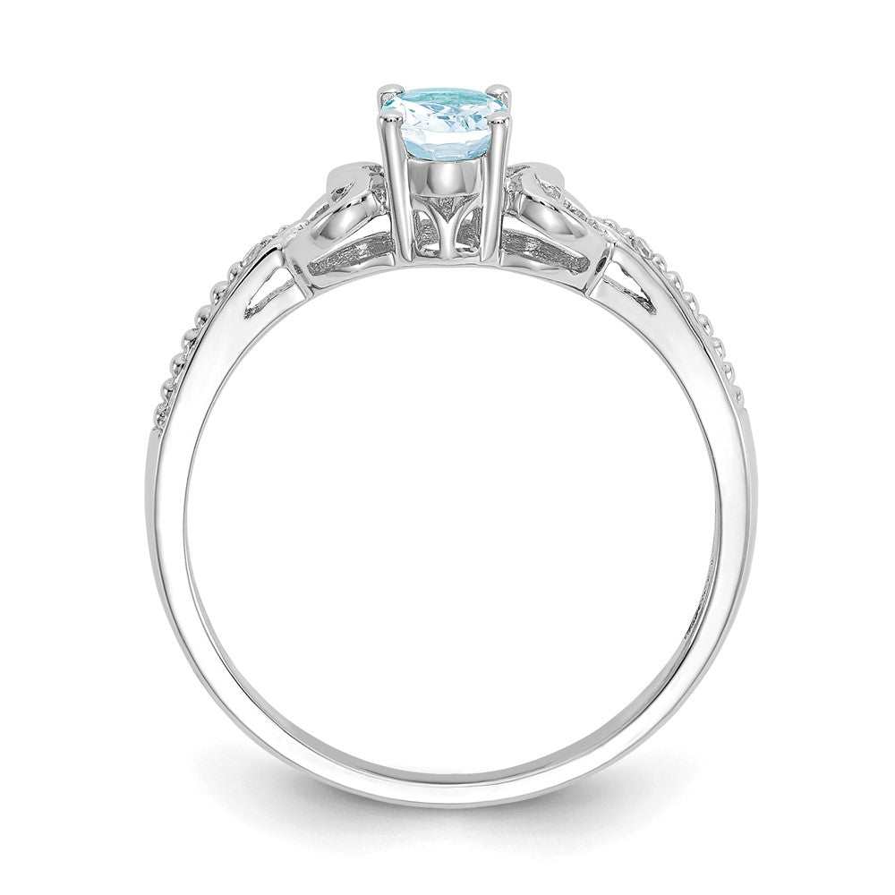 10k White Gold 6x Oval March/ Aquamarine and Diamond Size 7 Ring