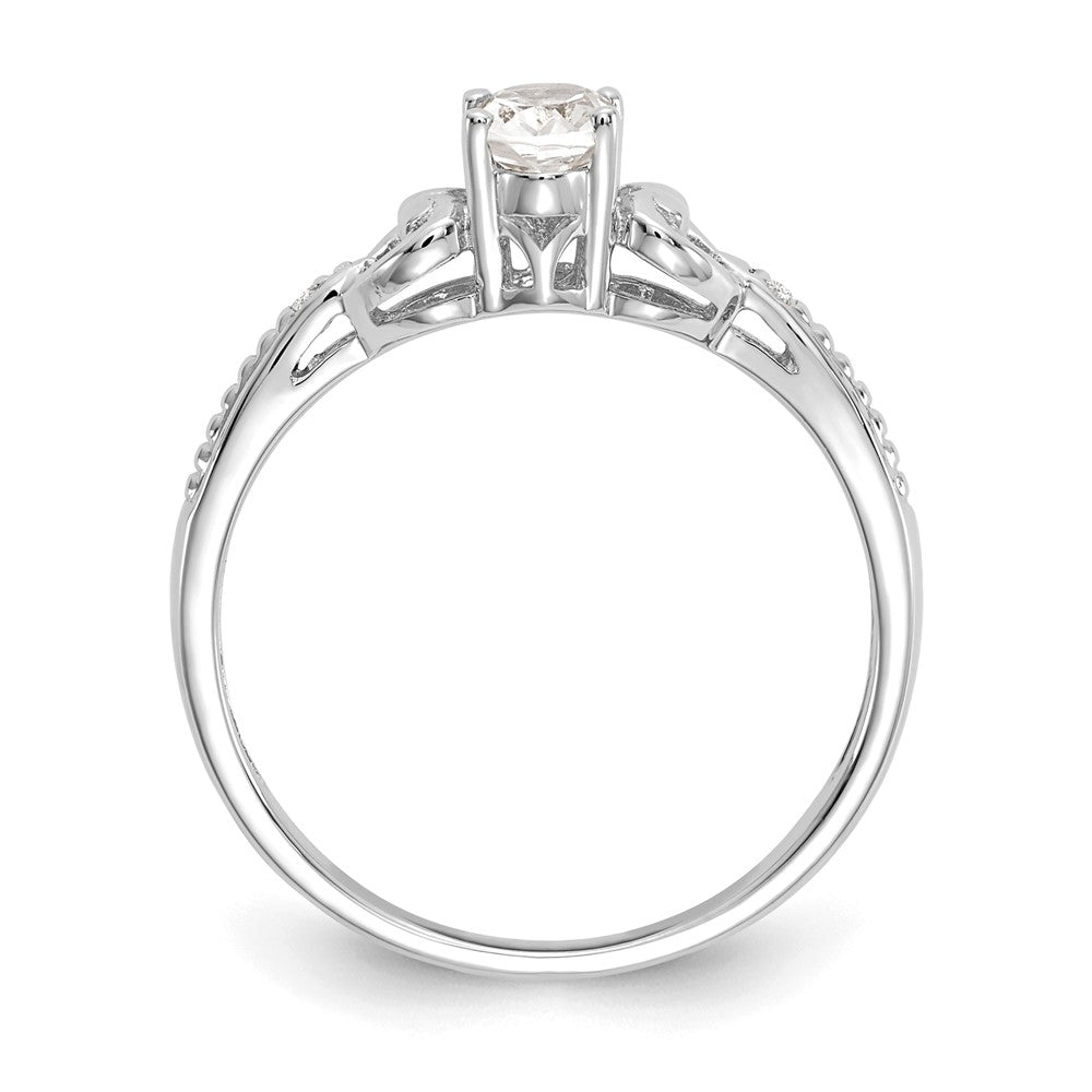 10k White Gold 6x Oval April/ White Topaz and Diamond Size 7 Ring