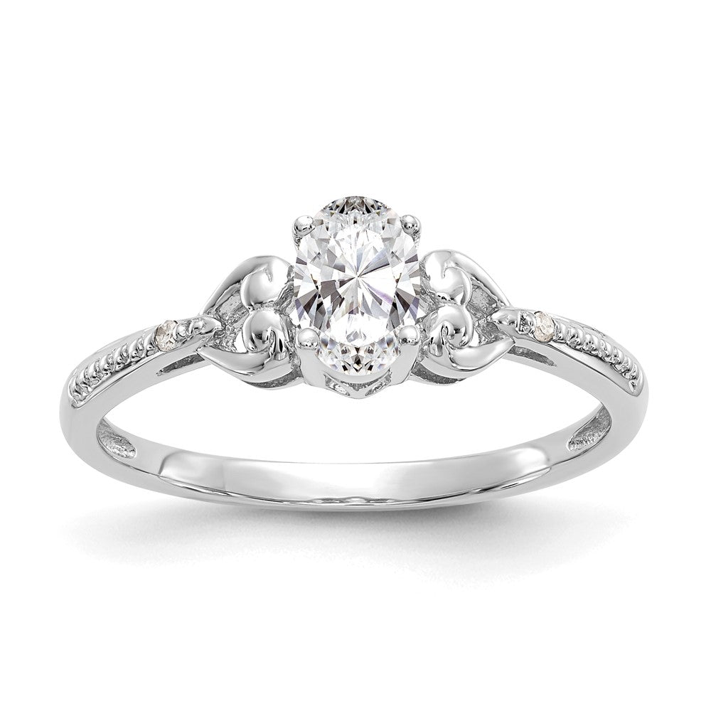 10k White Gold 6x Oval April/ White Topaz and Diamond Size 7 Ring