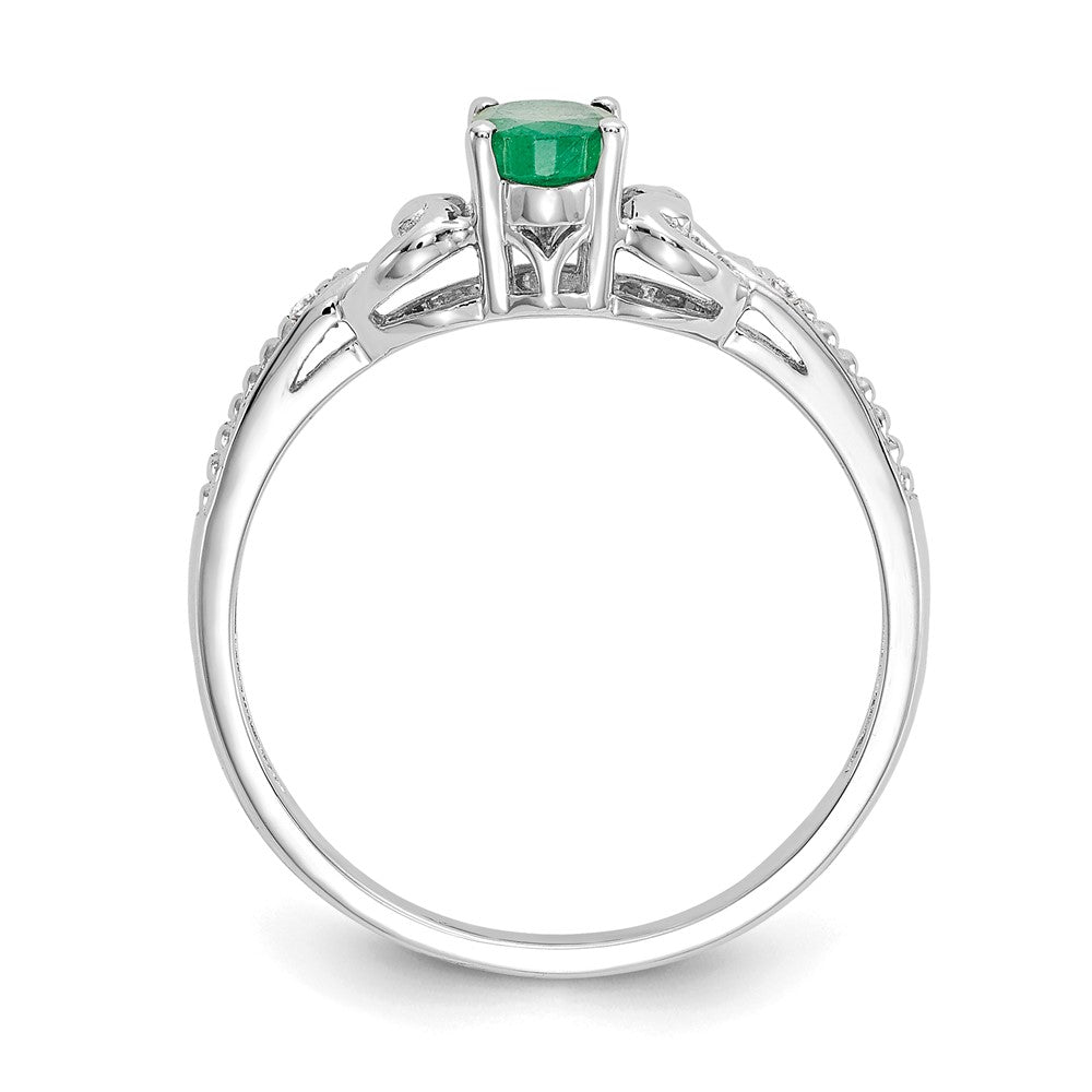 10k White Gold 6x Oval May/ Emerald and Diamond Size 7 Ring