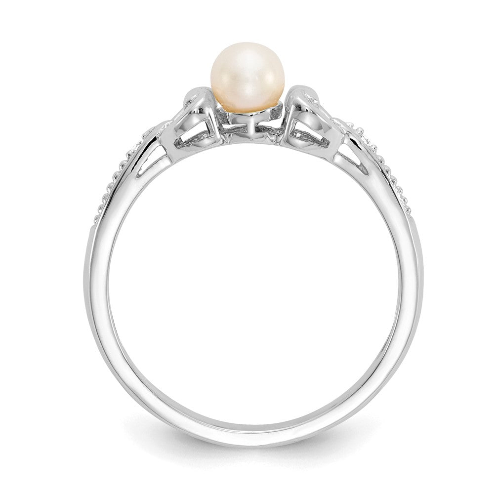 10k White Gold Round June/ Freshwater Cultured Pearl and Diamond Size 7 Ring