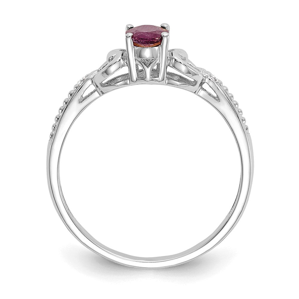10k White Gold 6x Oval July/ Ruby and Diamond Size 7 Ring