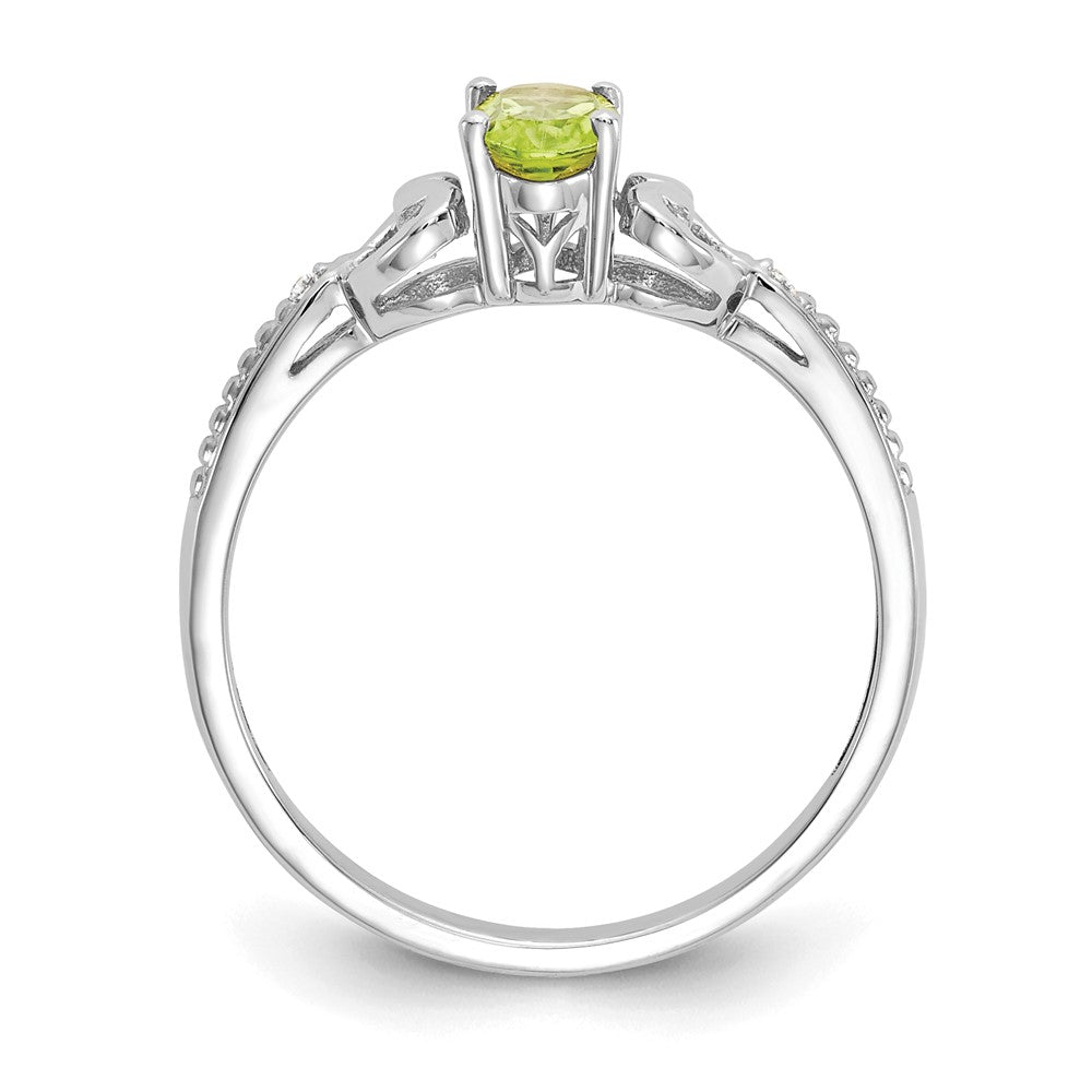 10k White Gold 6x Oval August/ Peridot and Diamond Size 7 Ring