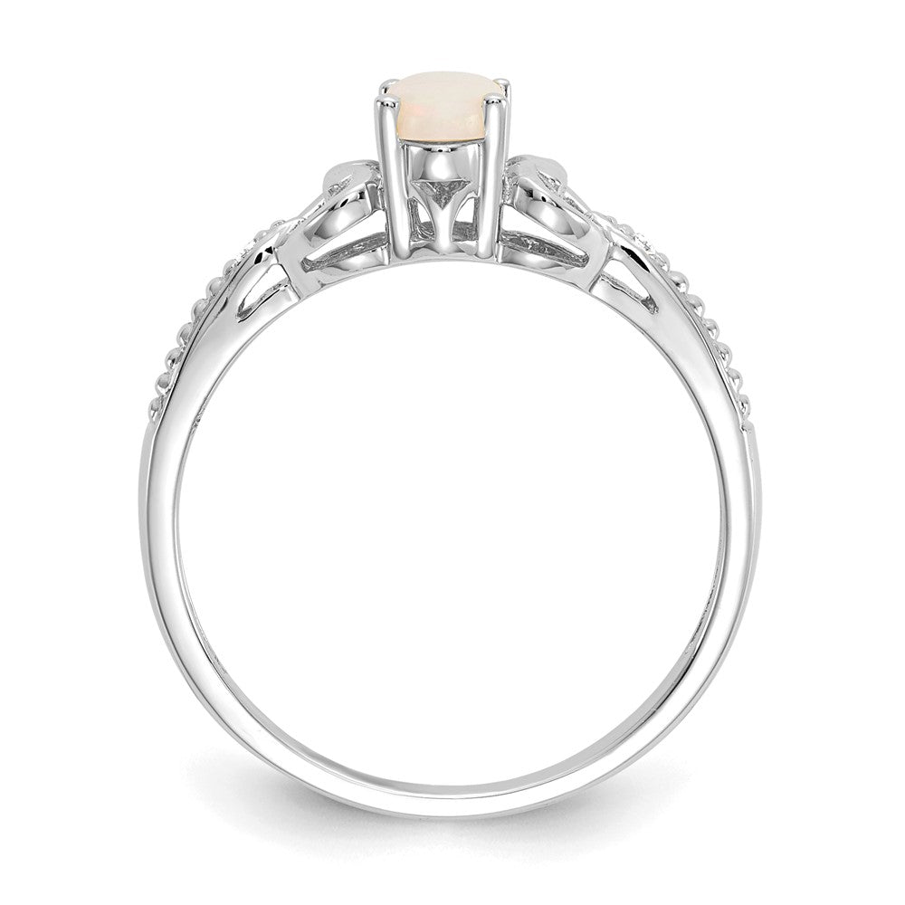 10k White Gold 6x Oval October/ Opal and Diamond Size 7 Ring