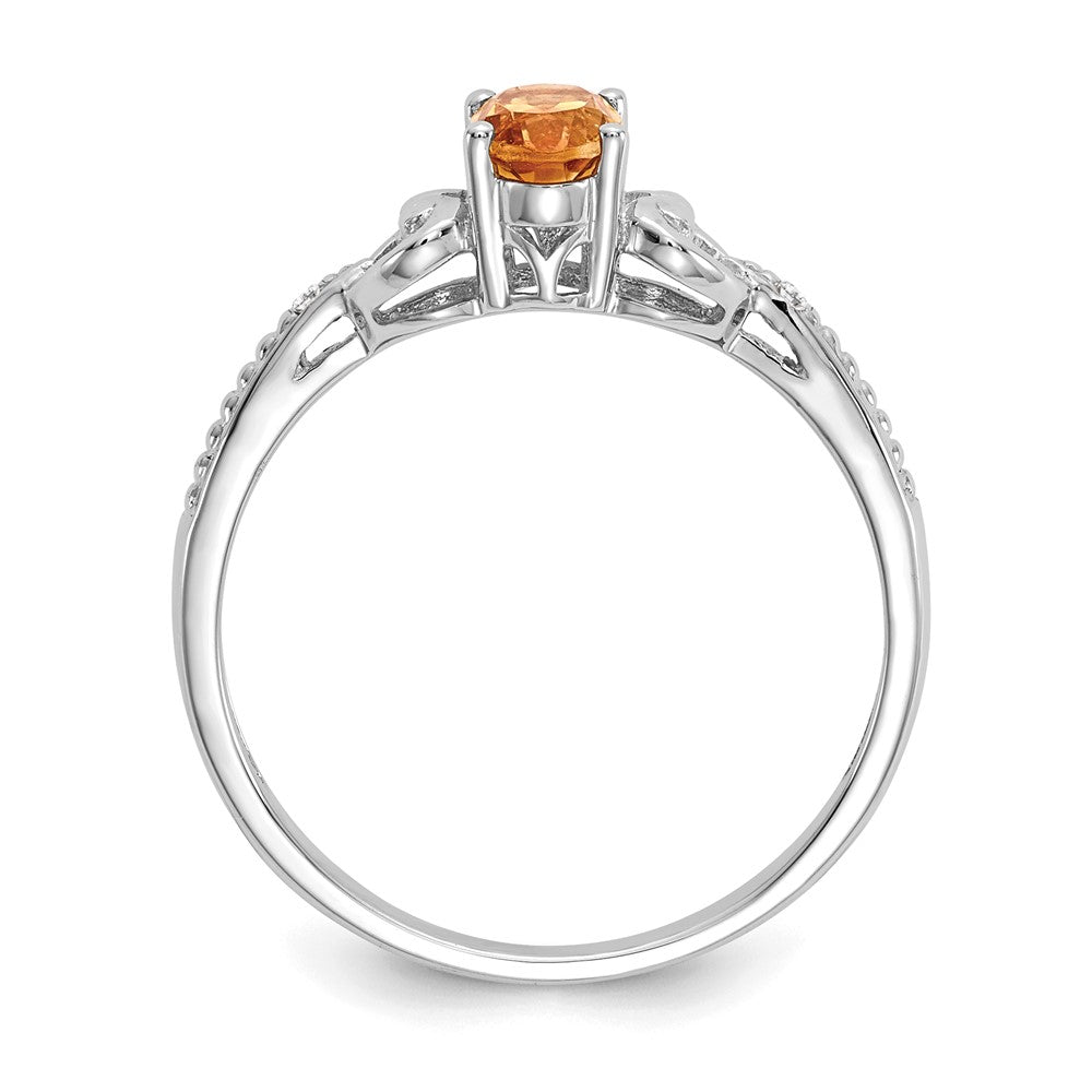 10k White Gold 6x Oval November/ Citrine and Diamond Size 7 Ring