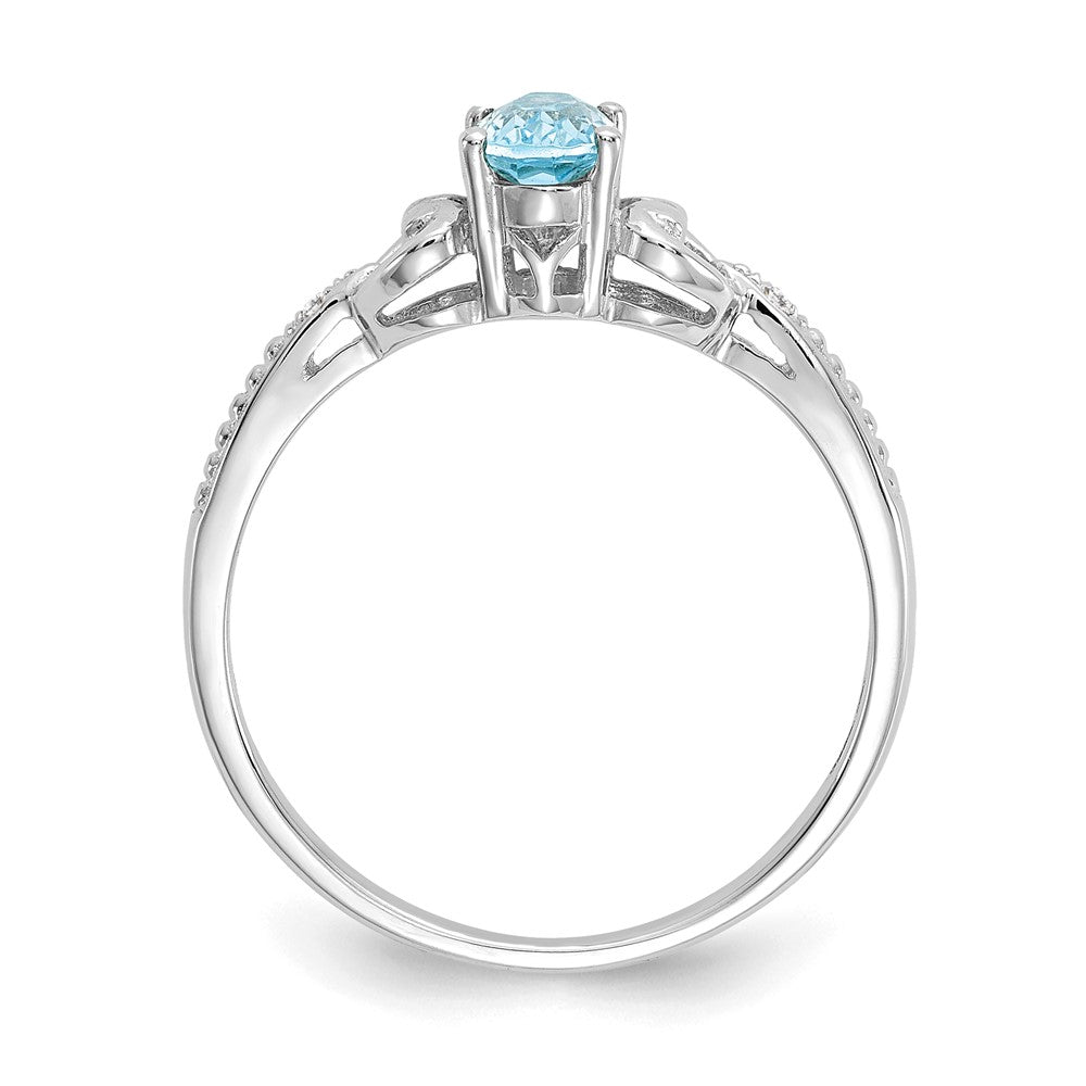 10k White Gold 6x Oval December/ Swiss Blue Topaz and Diamond Size 7 Ring