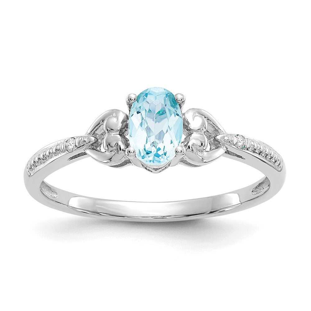 10k White Gold 6x Oval December/ Swiss Blue Topaz and Diamond Size 7 Ring