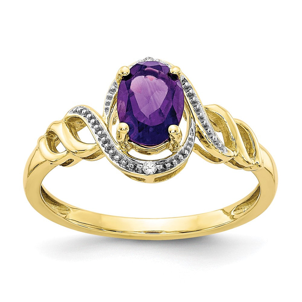 10k 7x Oval February/ Amethyst and Diamond Size 7 Ring