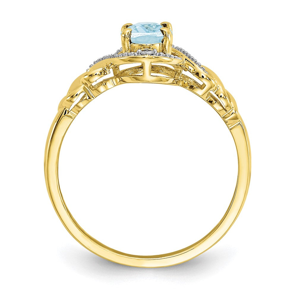 10k 7x Oval March/ Aquamarine and Diamond Size 7 Ring
