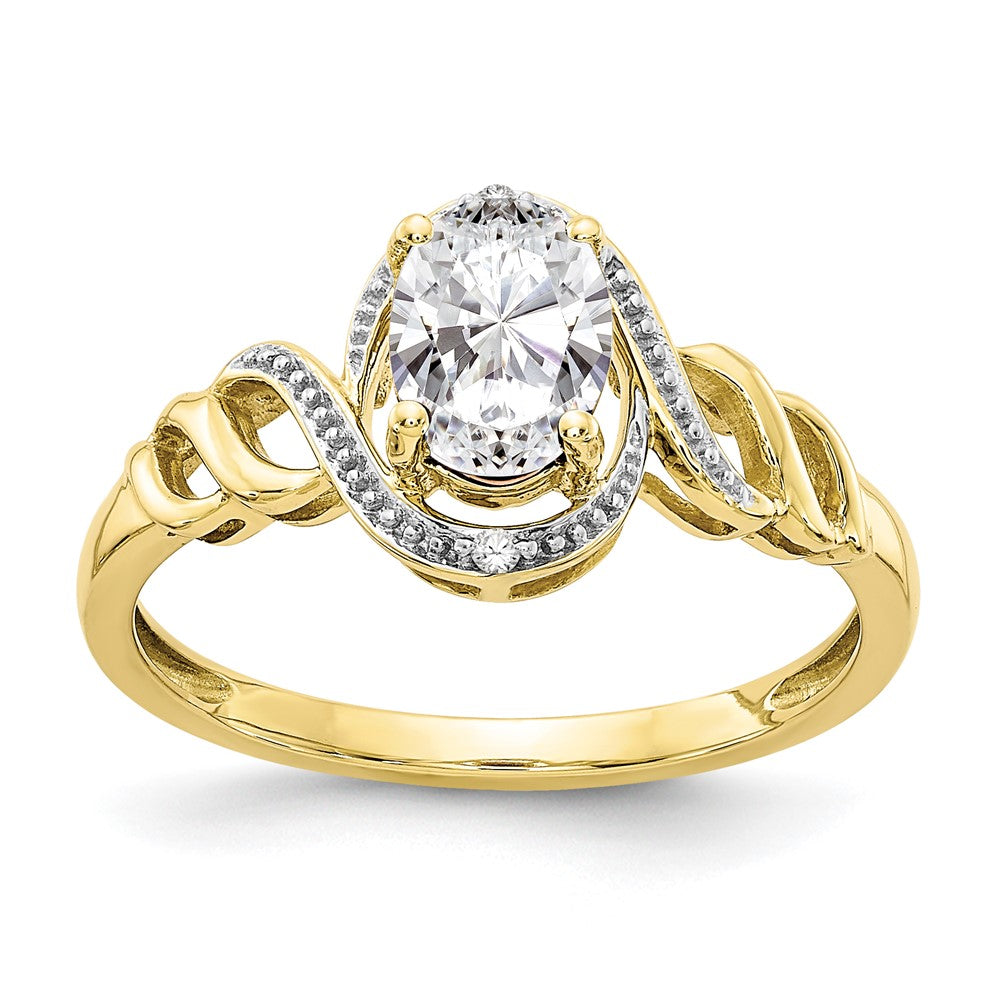 10k 7x Oval April/ White Topaz and Diamond Size 7 Ring