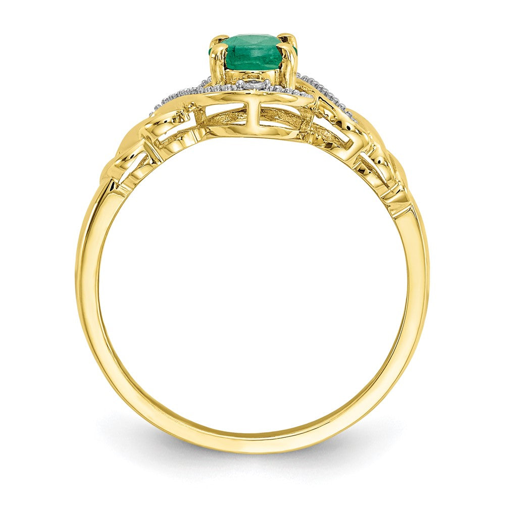 10k 7x Oval May/ Emerald and Diamond Size 7 Ring