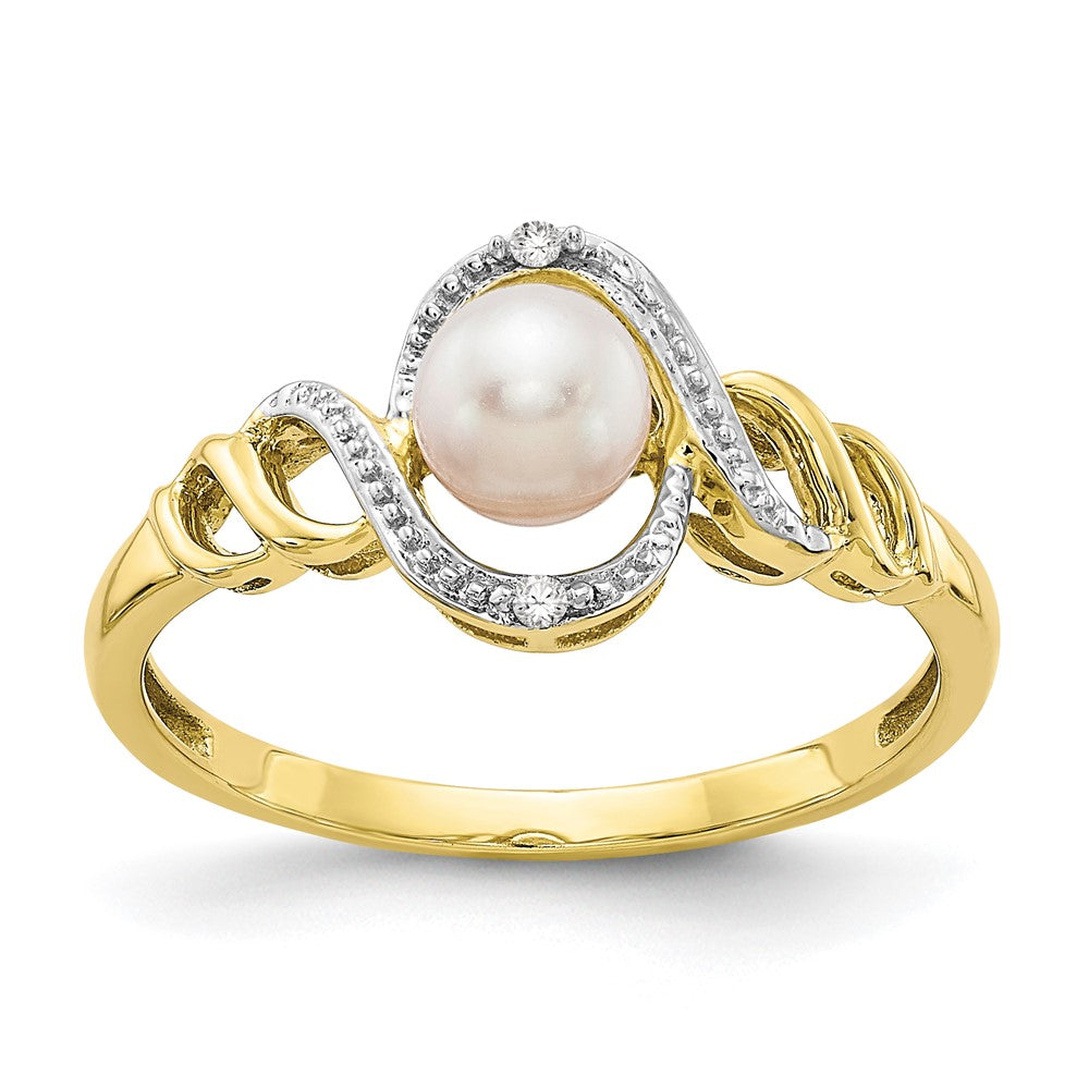 10K June/ Freshwater Cultured Pearl and Diamond Size 7 Ring