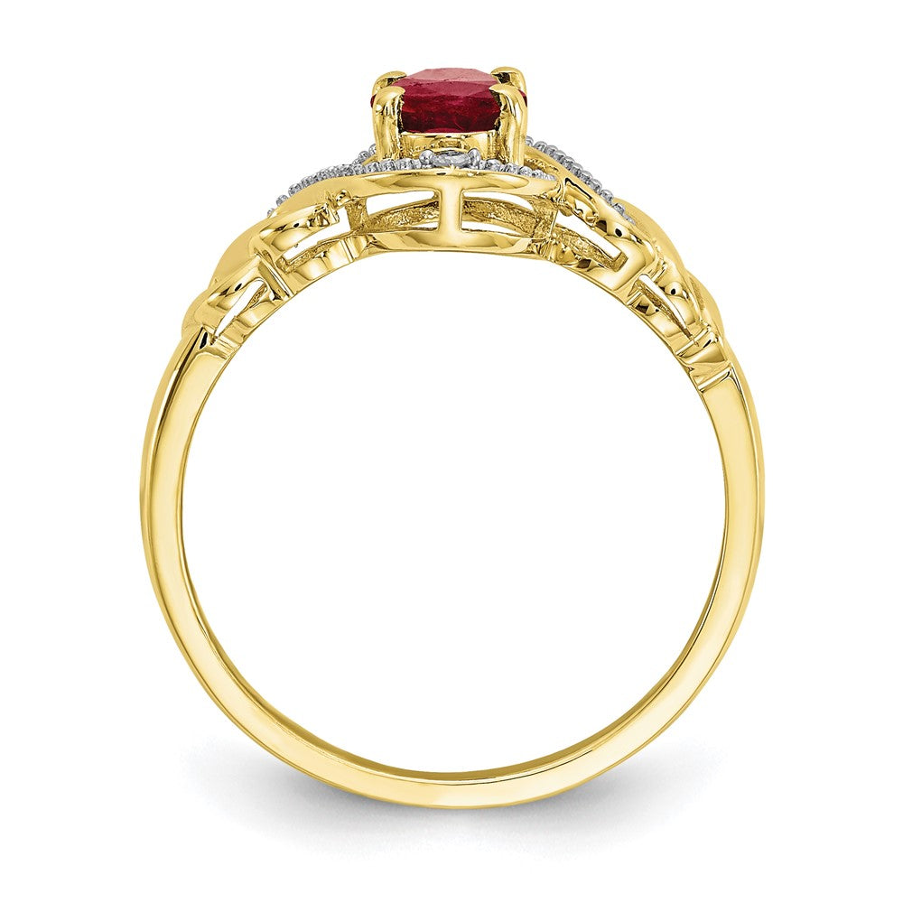 10k 7x Oval July/ Ruby and Diamond Size 7 Ring