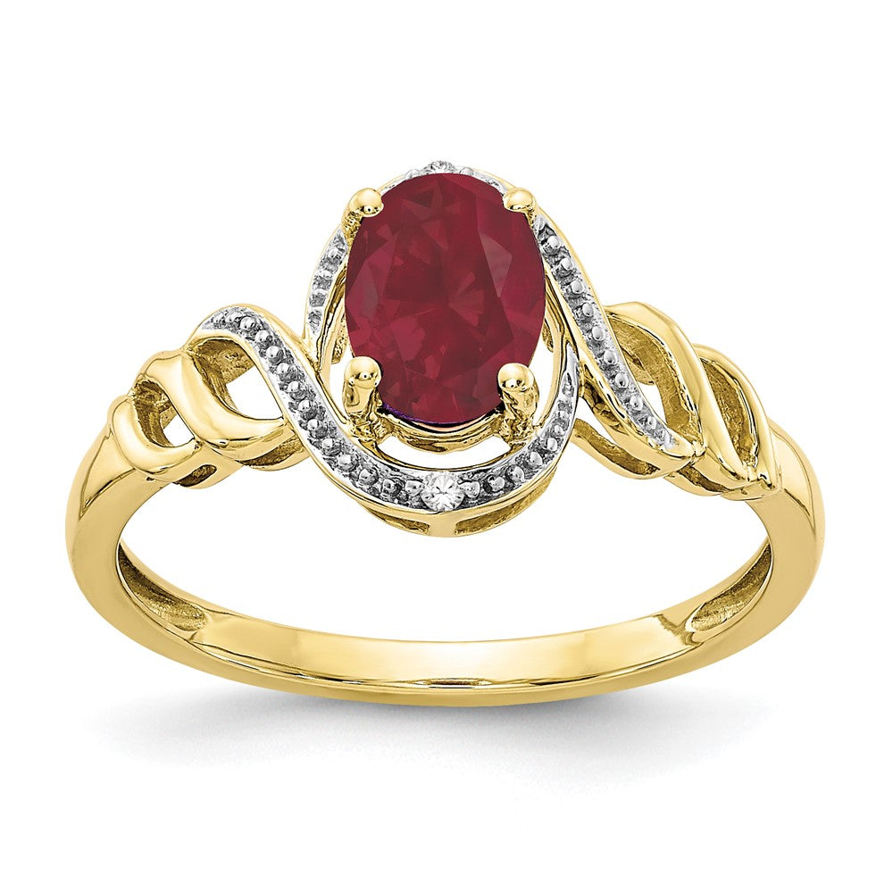 10k 7x Oval July/ Ruby and Diamond Size 7 Ring