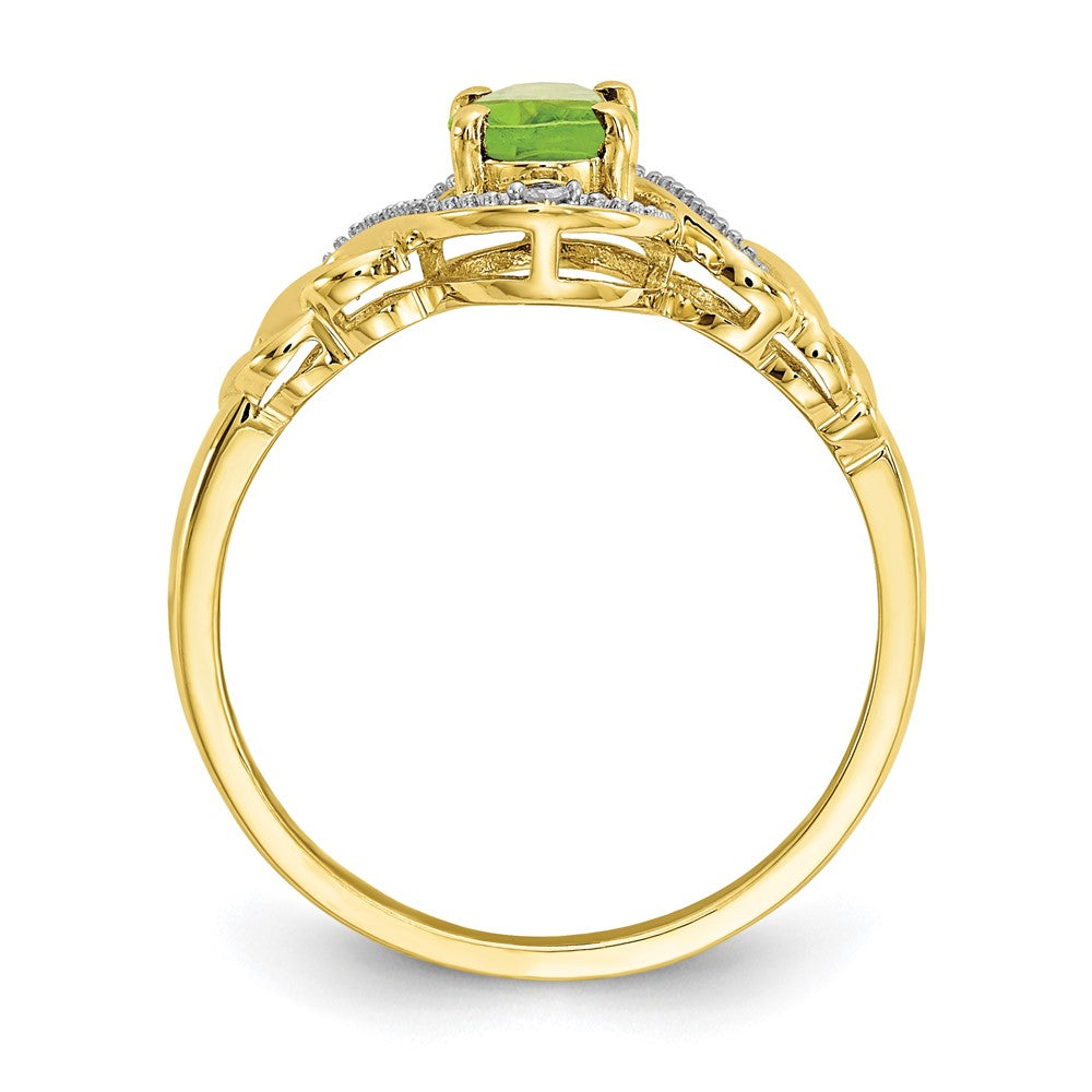 10k 7x Oval August/ Peridot and Diamond Size 7 Ring