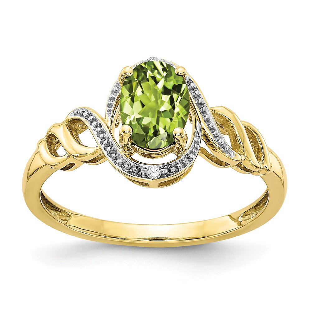 10k 7x Oval August/ Peridot and Diamond Size 7 Ring