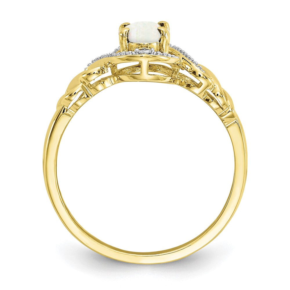 10k 7x Oval October/ Opal and Diamond Size 7 Ring