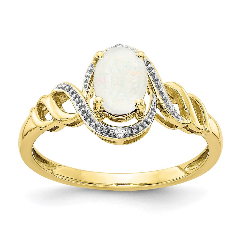10k 7x Oval October/ Opal and Diamond Size 7 Ring