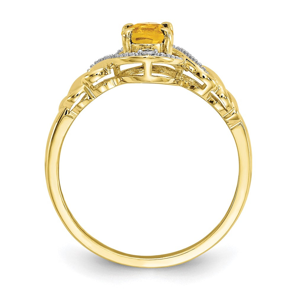 10k 7x Oval November/ Citrine and Diamond Size 7 Ring