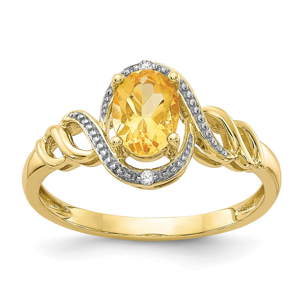 10k 7x Oval November/ Citrine and Diamond Size 7 Ring