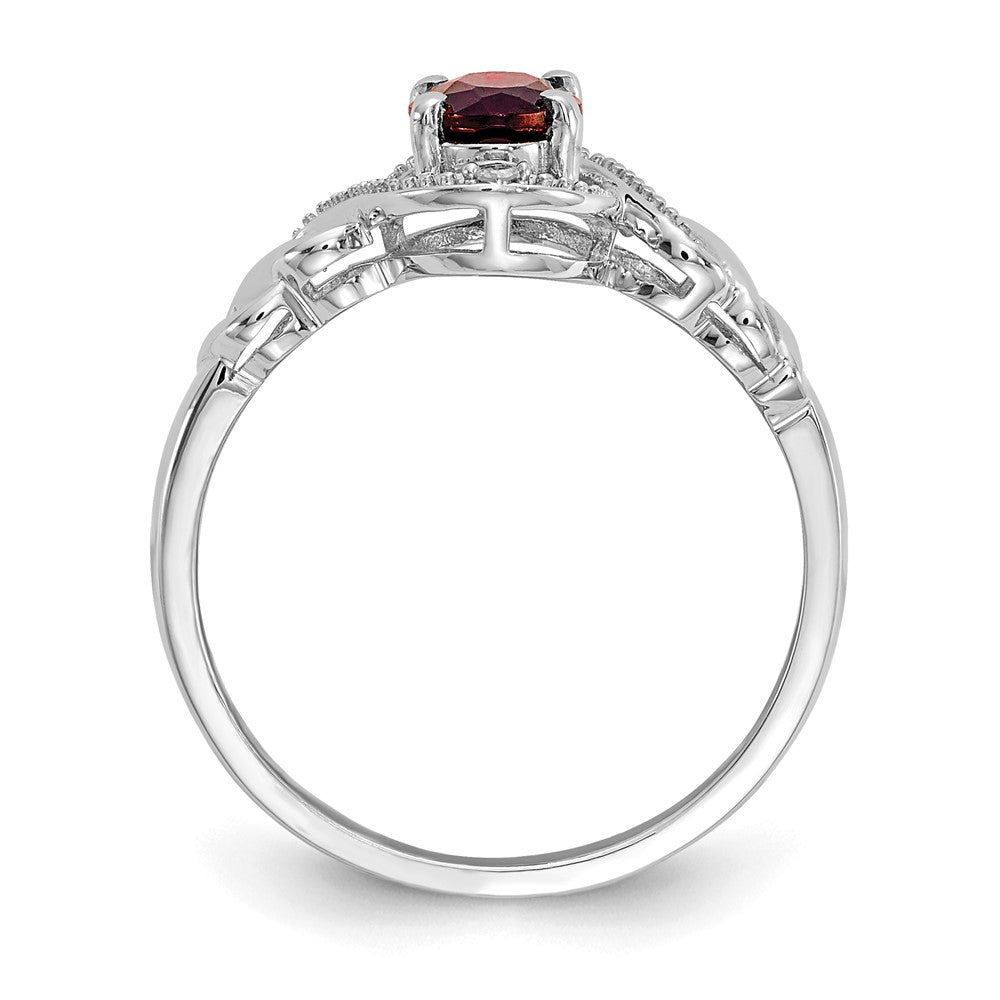 10k White Gold 7x Oval January/ Garnet and Diamond Size 7 Ring