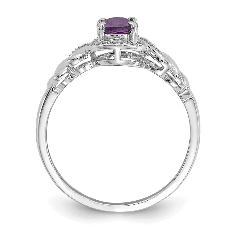 10k White Gold 7x Oval February/ Amethyst and Diamond Size 7 Ring