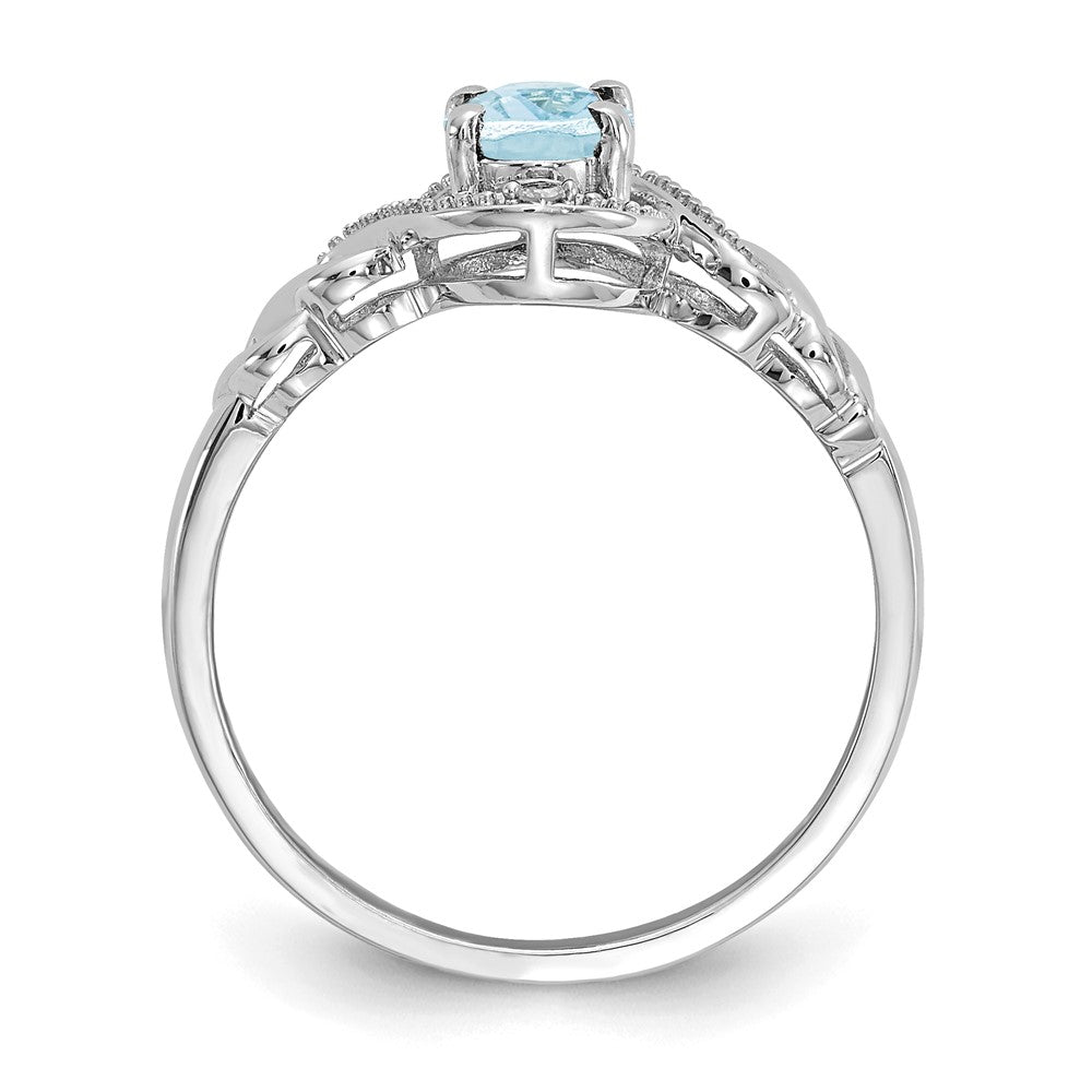 10k White Gold 7x Oval March/ Aquamarine and Diamond Size 7 Ring
