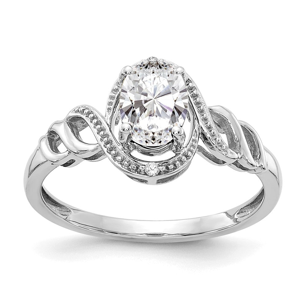 10k White Gold 7x Oval April/ White Topaz and Diamond Size 7 Ring