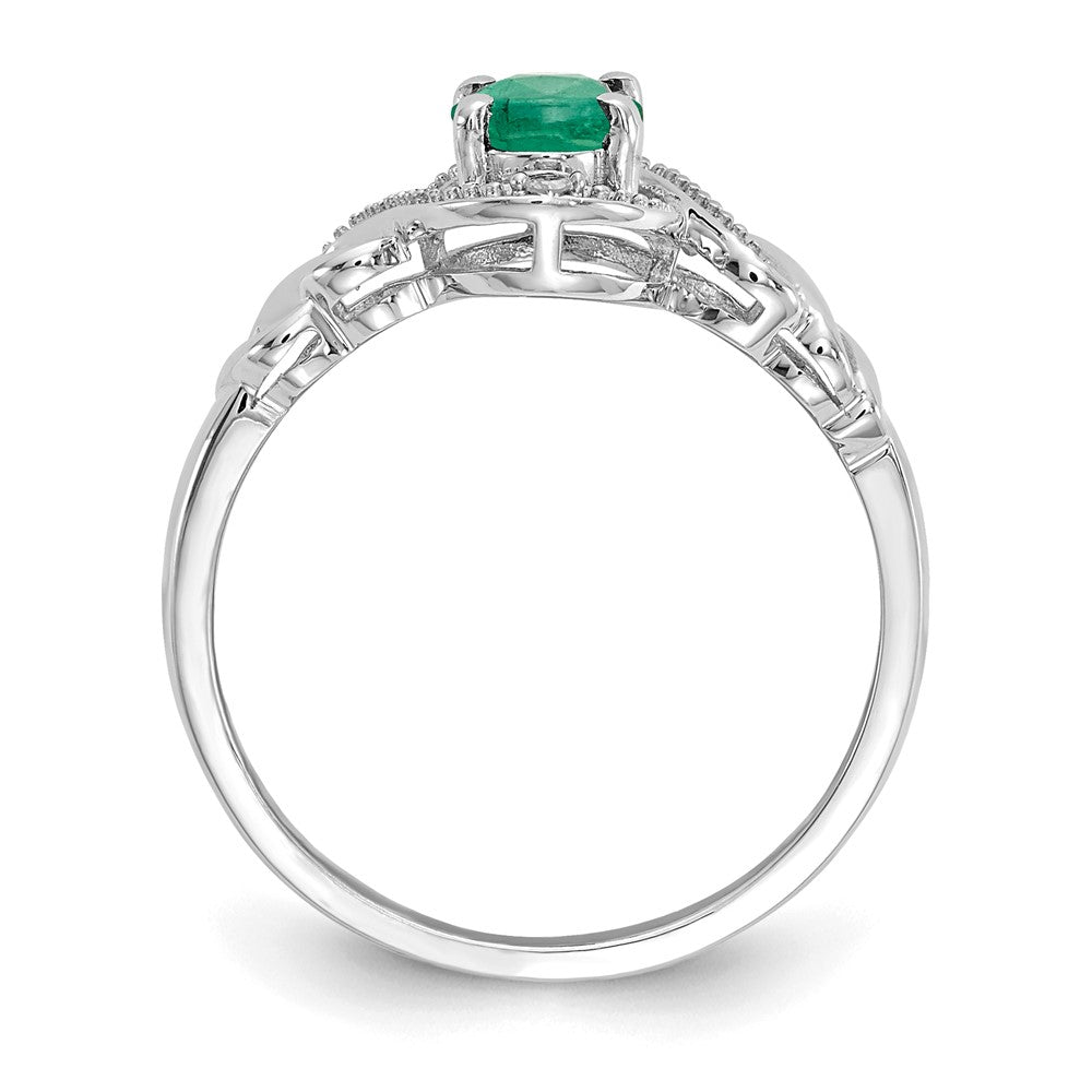 10k White Gold 7x Oval May/ Emerald and Diamond Size 7 Ring