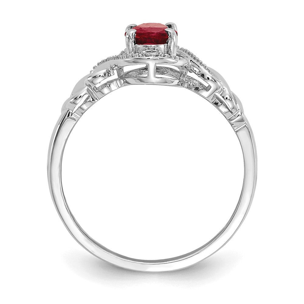 10k White Gold 7x Oval July/ Ruby and Diamond Size 7 Ring