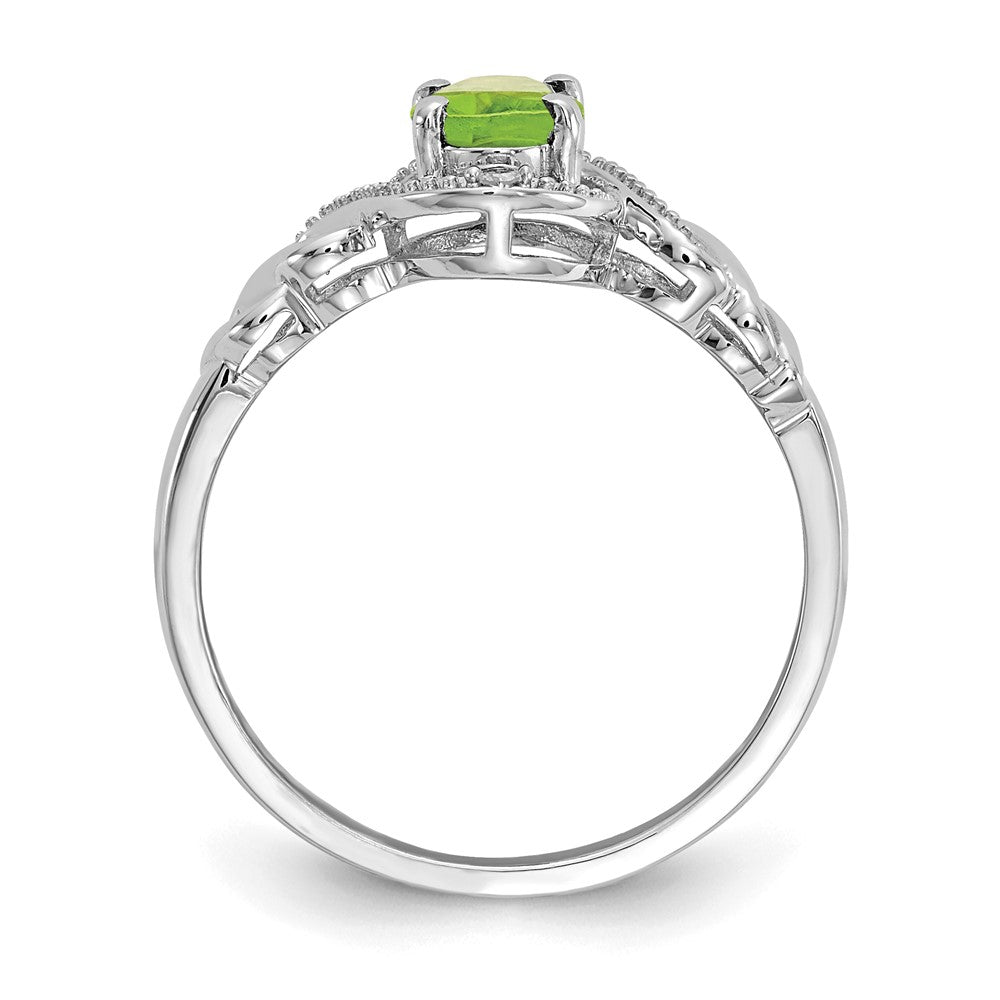 10k White Gold 7x Oval August/ Peridot and Diamond Size 7 Ring