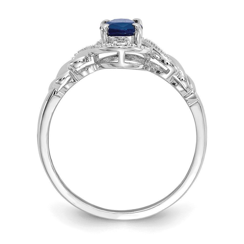 10k White Gold 7x Oval September/ Sapphire and Diamond Size 7 Ring