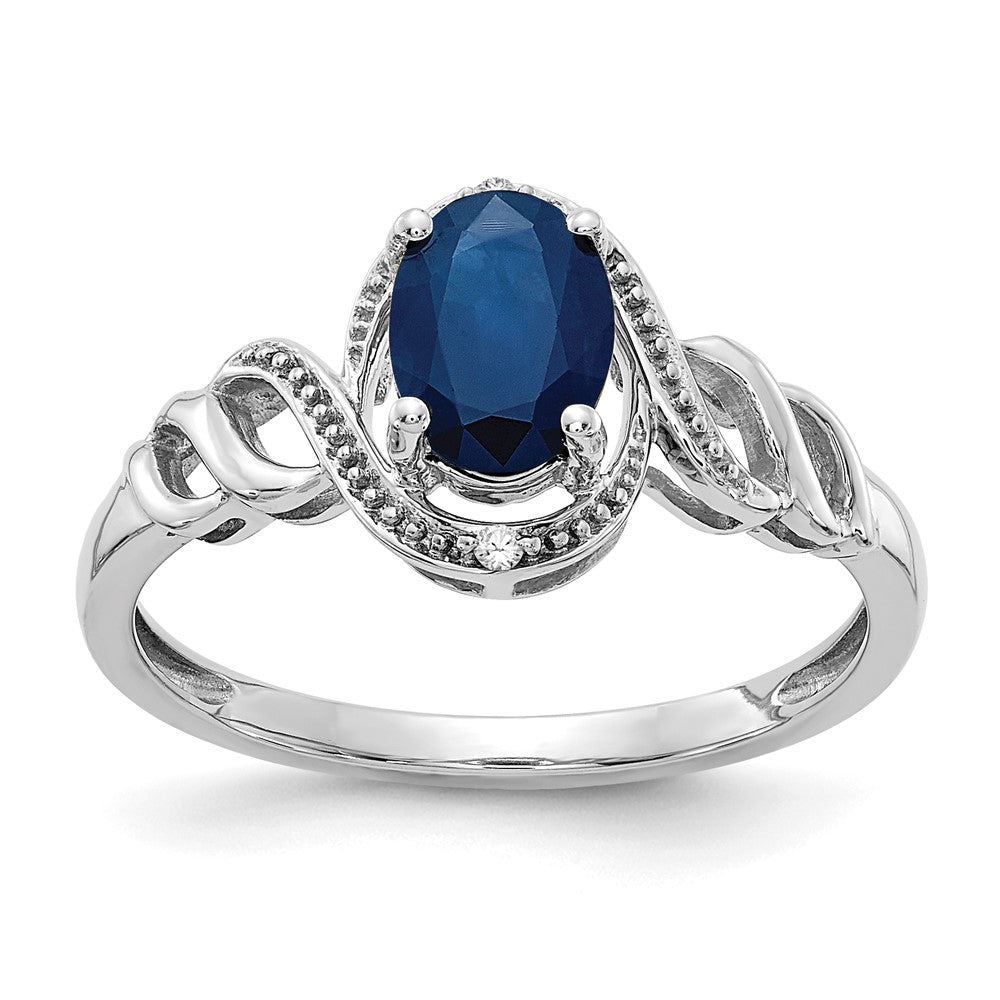 10k White Gold 7x Oval September/ Sapphire and Diamond Size 7 Ring